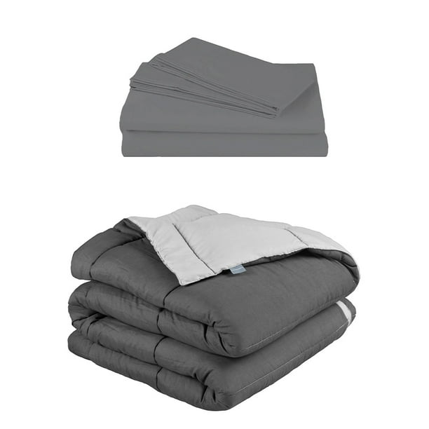 Edredón Dos vistas Individual Rogga Gris Oxford - Gris Perla + Sábanas Basic