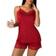 thumbnail image 7 of Ailaofu Women's Satin Camisole Lace Silk Satin and Shorts Pajama Tank Tops V Neck Soft Spaghetti Strap Loose Sleepwear Set, 7 of 7