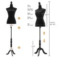 thumbnail image 3 of Bonnlo Female Dress Form Pinnable Mannequin Body Torso with Wooden Tripod Base Stand (Black, 6), 3 of 8