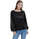 thumbnail image 3 of Sudadera con purpurina brillante y brillante para mujer, top de lentejuelas de manga larga con cinturón, 3 of 5