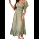 thumbnail image 3 of Vestido Midi de Corta para Mujer, Cuello Cuadrado, Color Contrastante, Informal, Fruncido con Ribetes. Verde S, 3 of 7