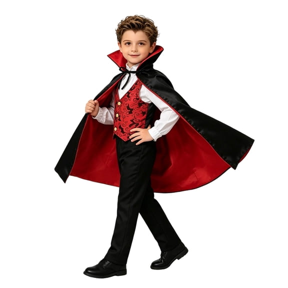 Dakiuu Boys Halloween Vampire Costume Vest Cape Pants Set Dress Up Outfit
