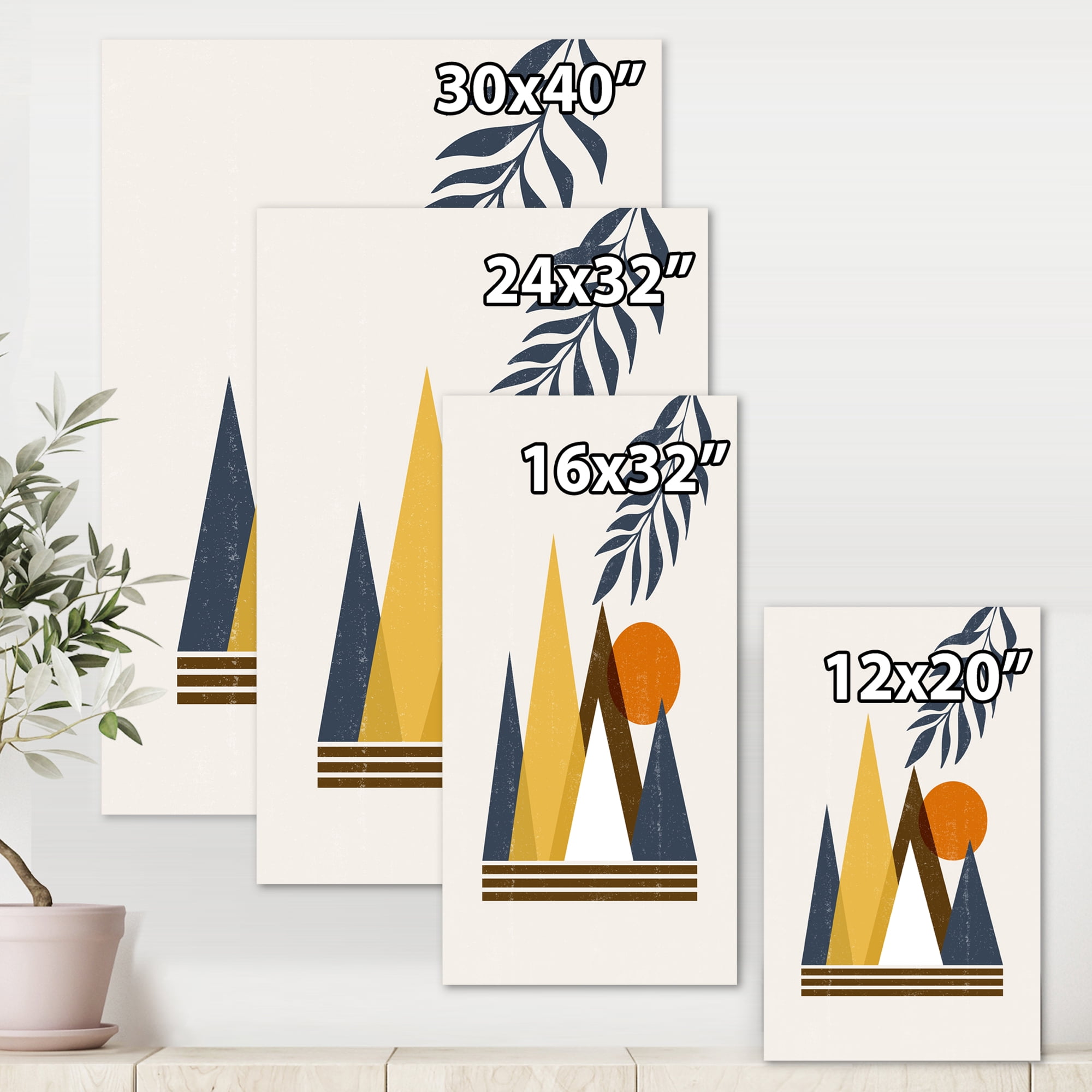 Abstract Moon and Sun In Mountains I 8 in x 12 in Painting Canvas Art Print, by Designart
