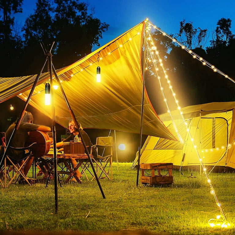 Camping Tent String Lights (40FT), 17 Colors 7 Flashing Modes LED Rope  Lights Battery Operated with Remote Control, Waterproof Camping Tent Light