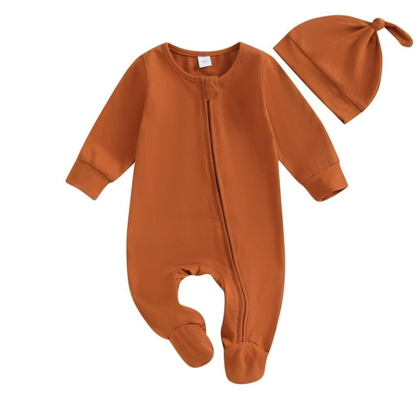Odeerbi 0-6 Meses Niños Niñas Algodón Romper Con Sombrero Conjunto Niños Cuello Redondo Manga Larga Mono