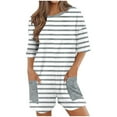 thumbnail image 2 of Casual Romper for Women Summer Strip Print Low Back Short Jumpsuit with Pocket Half Sleeve Wide Leg Daily Outfits, White, L, 2 of 6