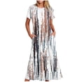 thumbnail image 2 of Offre à Durée Limitée Iumwxz Robe à Manches Courtes Col Rond pour Femmes Tunique Décontractée Ample Robe Longue Plissée Robe à Rayures Robes Confortables pour Vacances, 2 of 5