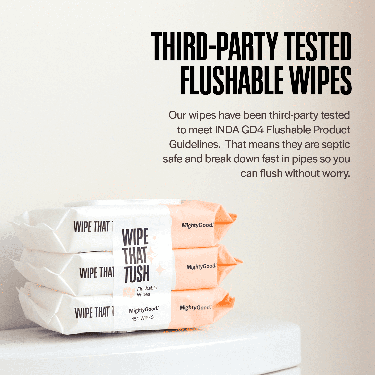 Wipe that Tush Flushable Wipes Value Pack,  Aloe & Vitamin E infused, Fragrance-Free, 6 Packs of 52 Wipes, 312 Total