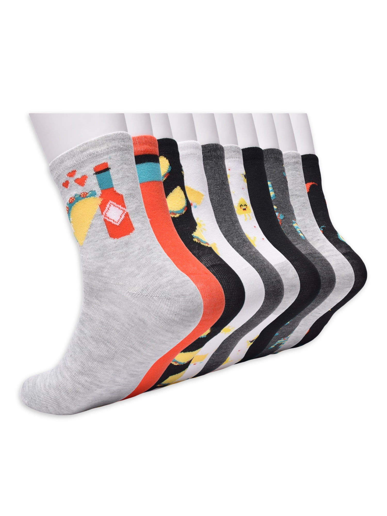 No Boundaries Women's Graphic Shortie Crew Socks, 10-Pack, Shoe Size 4-10