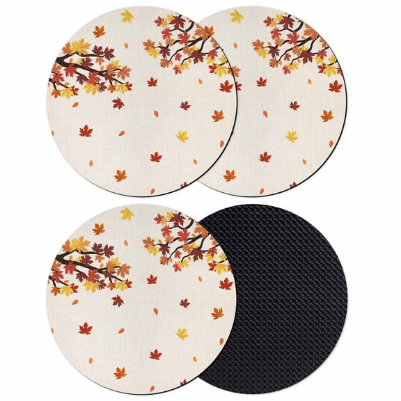 Maple Leaves Fall Coasters Set of 4, Absorbent Coasters for Drinks, Thanksgiving Branches Rustic Coaster for Desk Coffee Table Protection, Home Decor House Warming Gifts 4"