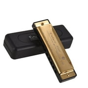 Tomshoo Key of C Diatonic Harmonica Mouthorgan with ABS Reeds Mirror Surface Design 10 Holes Blues Harmonica Perfect for Beginners Professional Students Kid Gold
