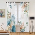 thumbnail image 2 of Beach Coastal Kitchen Curtains Window Panels, Summer Nautical Coral Shell Botanical Insulated Window Treatment Curtain, Grommet Curtains for Bedroom/Living Room/Bathroom, 2 Piece 42"Wx84"L, 2 of 8