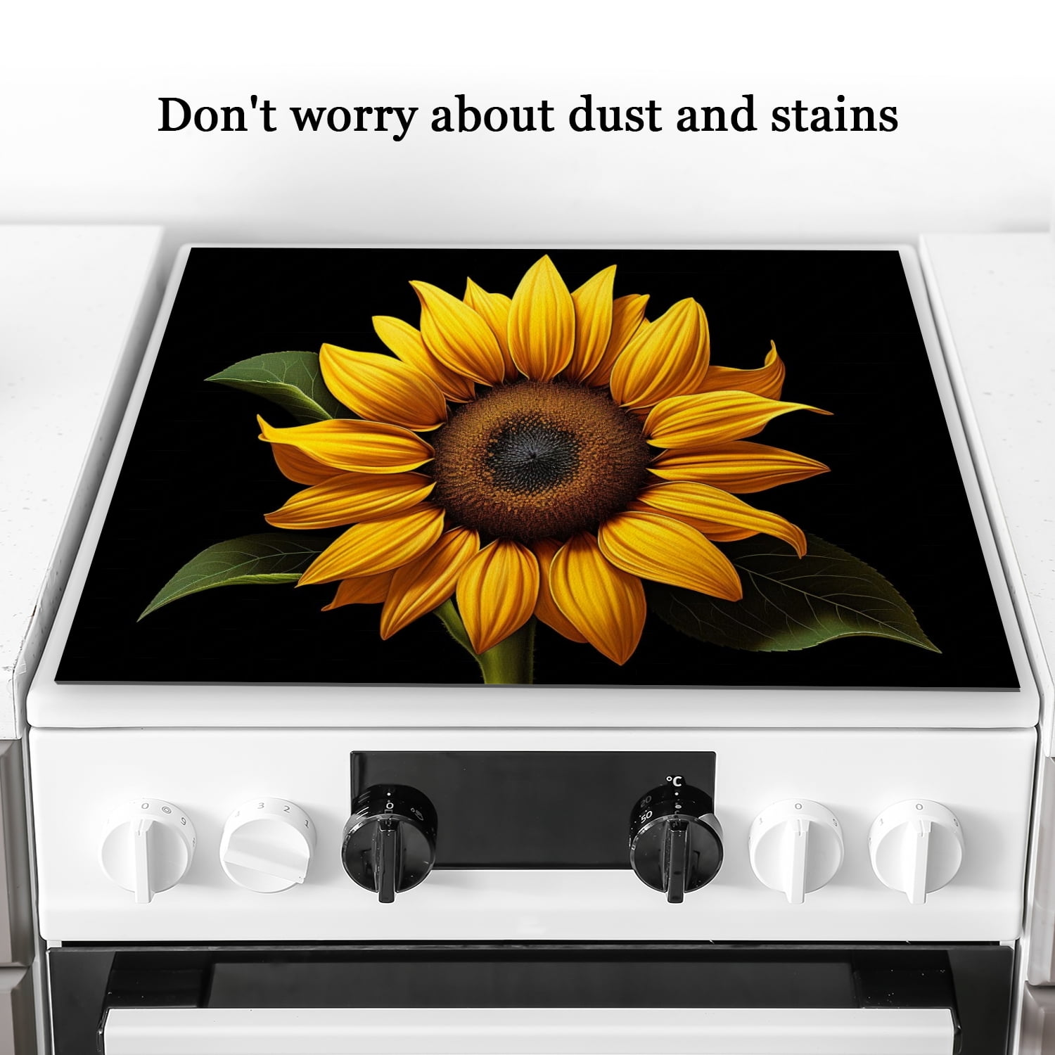 Square Burner Covers for Electric Stove, Sunflower with Leaves Stove Top Covers, Heat Scratch Resistant Decorative Protector Mat for Kitchen RV (28×20 Inch)