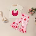 thumbnail image 2 of enyan Toddler Baby Girl Back To School Outfit Apple Short Sleeve Shirt Top Ruffled Long Pent Set Cute Girls Summer Clothes Pink,2-3 Years, 2 of 4