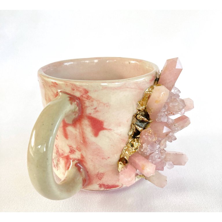 Pink Marble Effect Crystal Mug, Gold Plated