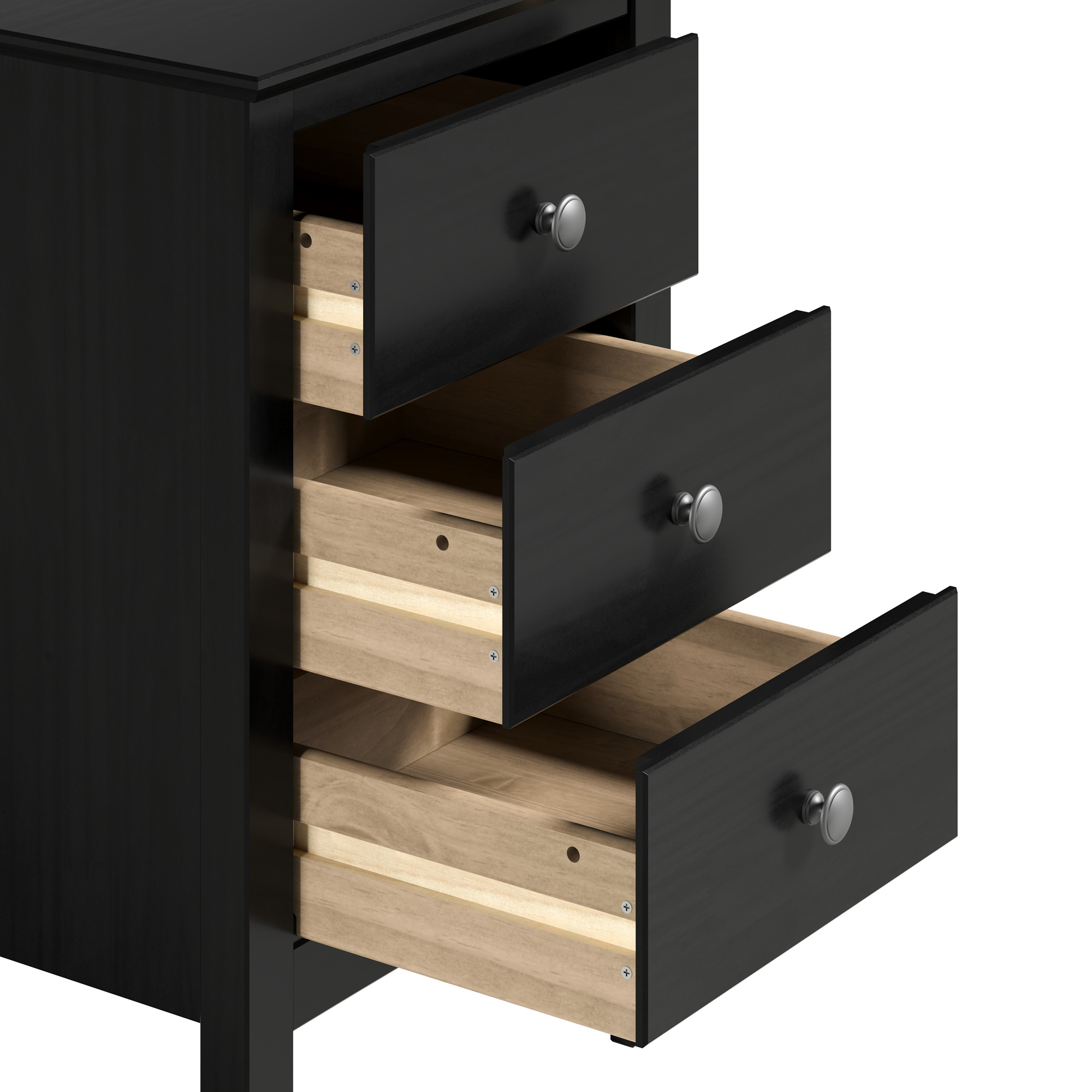 JelaThree Drawer End Table/Nightstand Black