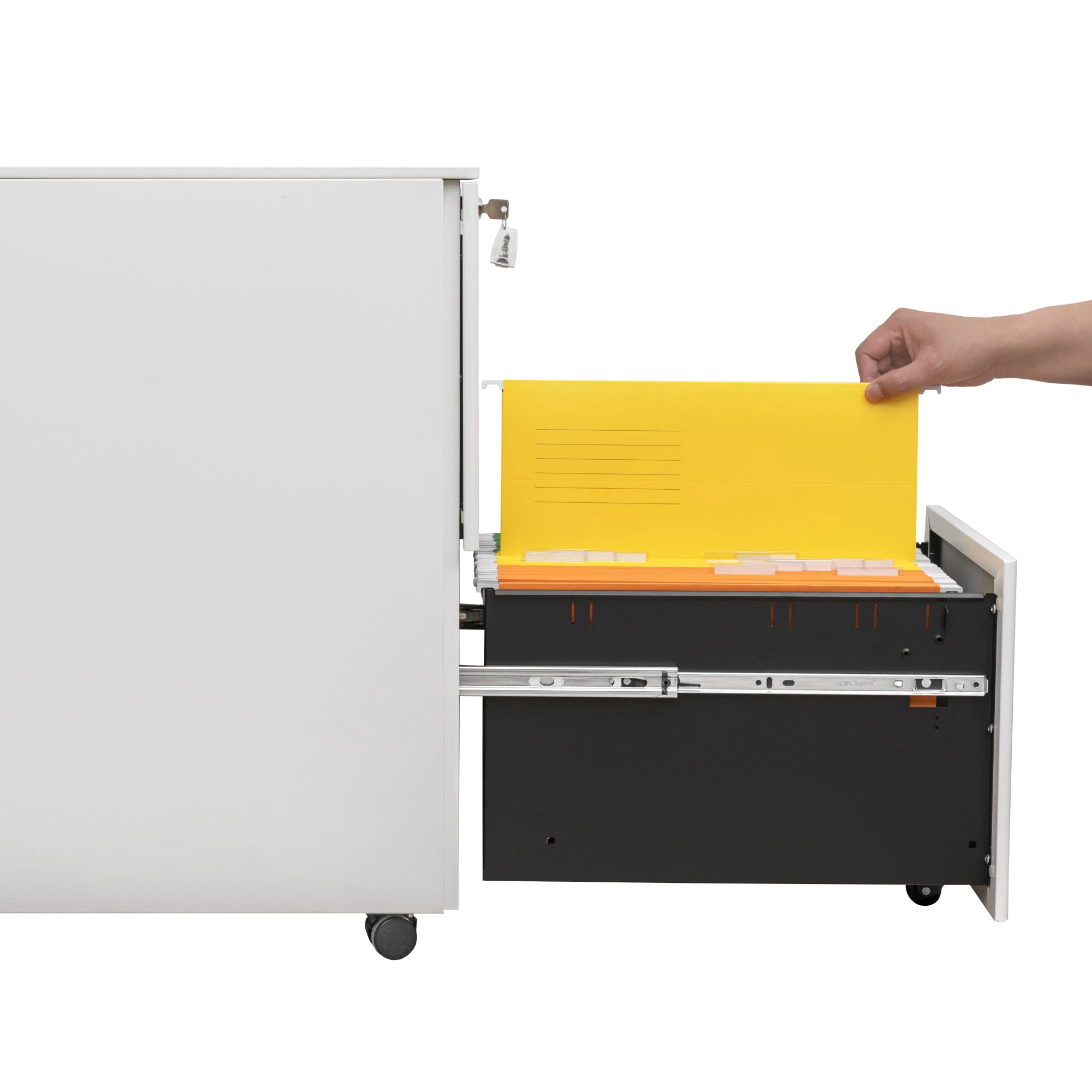 DEALTOPS Modern File Cabinet with 1 Lock and 2 Drawers for Legal/Letter A4 Size, Rolling Steel Storage Cabinet for Home and Office - White