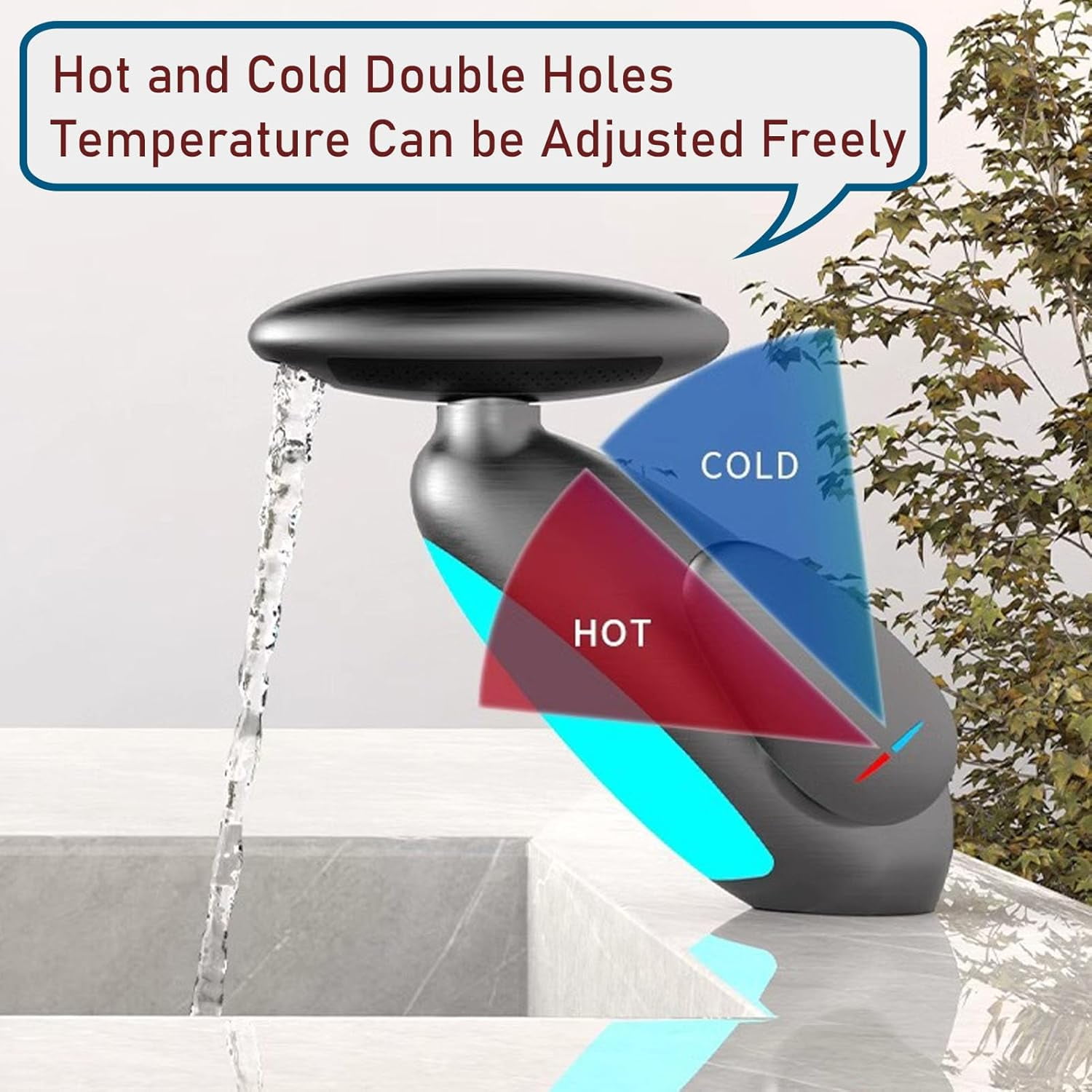 360° Rotating Pull-Out Washbasin Faucet with 4 Water Flow Modes & LED Light, Bathroom Vanity Faucet with Pull Out Sprayer, Smart led Bathroom Faucet, Dual Control of Hot and Cold