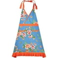 thumbnail image 2 of Vintage Style Blue and Orange Floral Kitchen Apron with Pockets 33", 2 of 5