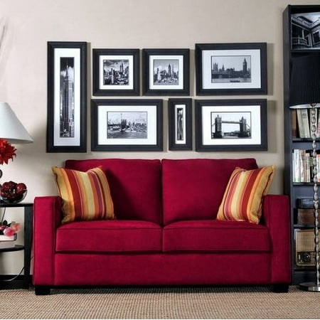 Portfolio Madi Crimson Red Squared Arm Modern Microfiber