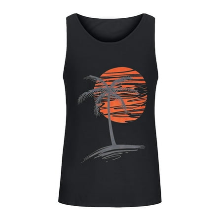 Deals Of The Day Lightning Deals Today Prime Flash Deals Today JinYiQing Men Casual Round Neck Pullover T-Shirt Fitness Sunset Print Sleeveless Tank Top 2024 Digital Printing T-Shirt Vest
