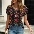 thumbnail image 4 of Weiqiqre Oversized Tshirts for Women Tops Petal Short Sleeve Summer Casual Dressy Shirts Floral Solid Blouse Pleated Tunics, 4 of 7