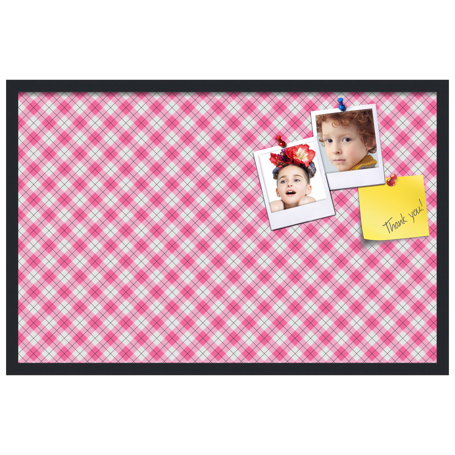 PinPix ArtToFrames 32x20 Custom Cork Bulletin Board Argyle Pink   Poster Board Has a Fabric Style Canvas Finish, Framed in Satin Black (PinPix-635)
