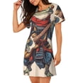 thumbnail image 2 of Gukieu Samurai Frog Guitar Print Women's Nightgown, A-line Round Neck Short-sleeved Nightgown Pajamas Home Wear Suitable for Home and Outing, 2 of 6