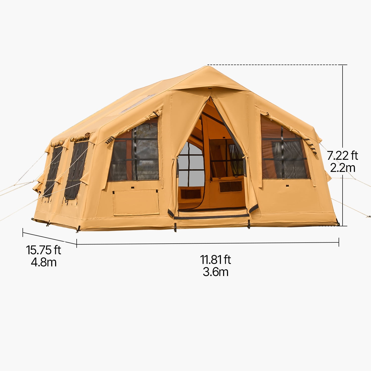 VEVOR Inflatable Tents for Camping,8-12 Person Easy Setup Blow up Tent with Hand Pump,4 Season Luxury Glamping Tent with 2 Skylights, Canopy,Stove Jack, 2 Doors & Mesh Windows(Include Storage Bag)
