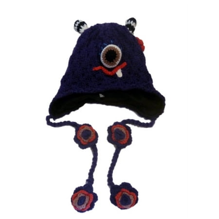 Manhattan Hat Company Womens Purple Knit Monster Hat Fleece Peruvian Trapper