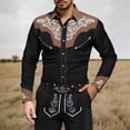 thumbnail image 2 of SXCXLSA Western Shirts For Men Long Sleeve Button Collar Embroidered Cowboy Shirt Retro Business Casual Tee With Floral Design Khaki M, 2 of 4