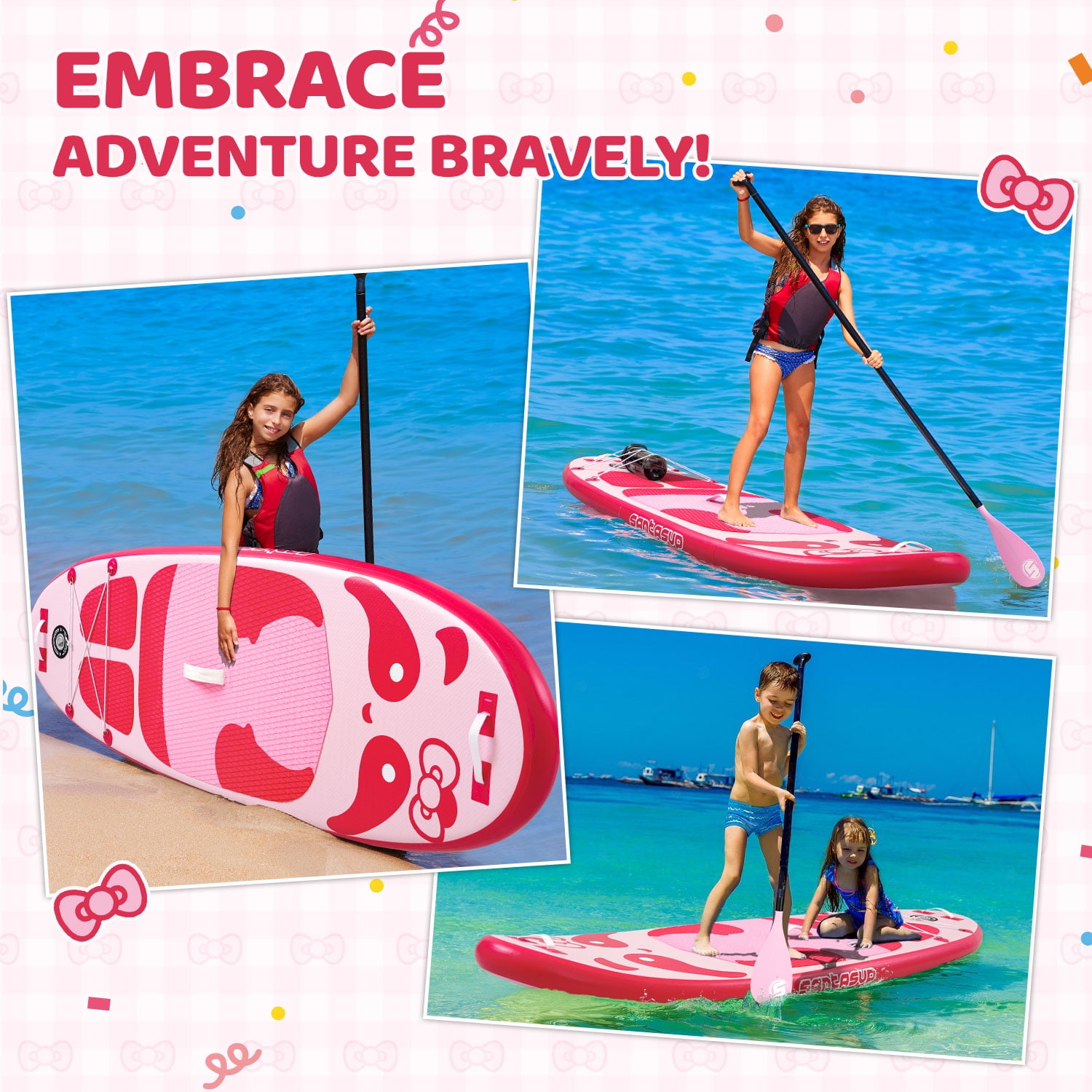 Santasup Kids Inflatable Paddle Board, 8ft Blue Panda with Paddle Board Accessories for Kids, Stand Up Paddle Board Durable, Stable Design, Wide Non-Slip Deck, Hand Pump for Youth & Kids