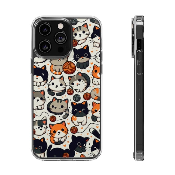 DistinctInk Hybrid (Acrylic / TPU) Clear Slim Fit Case for Apple iPhone 15 Pro (6.1" Screen) - "Whimsical Feline Playtime: A Delightful Pattern"