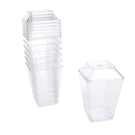 Undecorated Tall Cup - Mini Tall Square Plastic Dessert Cup with Lid, 3-3/4-Inch, 7-Count