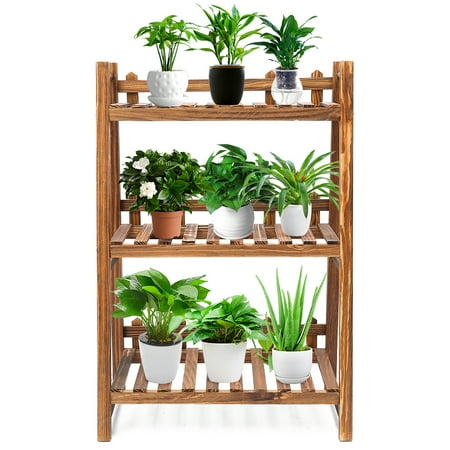 Folding Plate Stand - AUDEW 3-Tier Folding Wooden Flower Plant Stand, Flower Pot Stand Plant Display Stand Shelf Rack Ladder Stand for Living Room Balcony Patio Yard Indoors or Outdoors