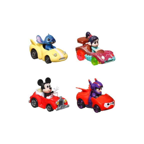 Racer Verse Disney 4-Pack Character Car Assortment - Mattel Hot Wheels HKD319796 - 2.25" Scale Diecast Model Cars