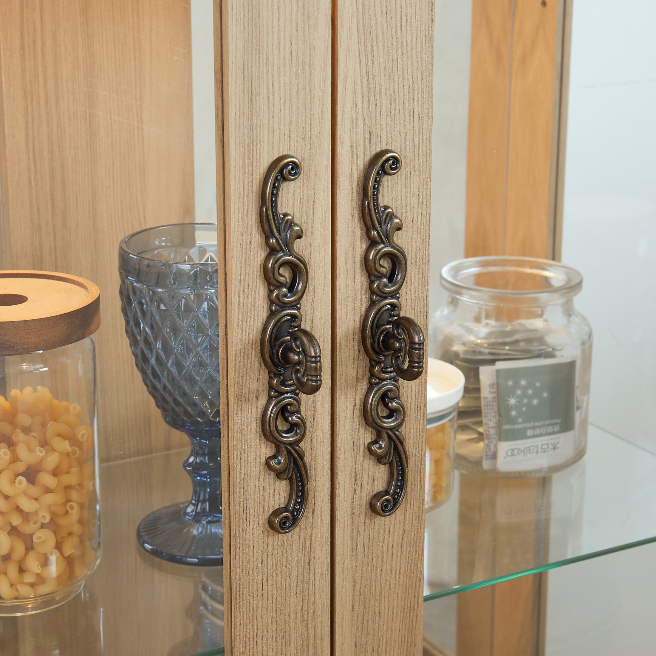 Noble House Louisa Lighted Curio Cabinet, Glass Display Case with Drawer, Mirrored Back & Adjustable Shelves, Light Oak