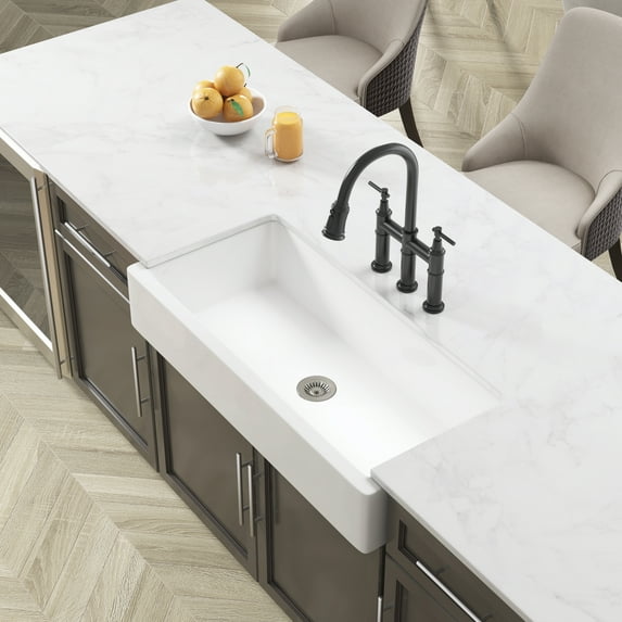 37"L x 19" W Cermaic Farmhouse/Apron Front White Kitchen Sink
