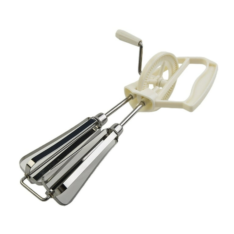 Hand Crank Egg Beater Stainless Steel Rotary Hand Whisk Manual Egg Mixer Kitchen Cooking Tool, Size: 25.5*13*6.5cm, White