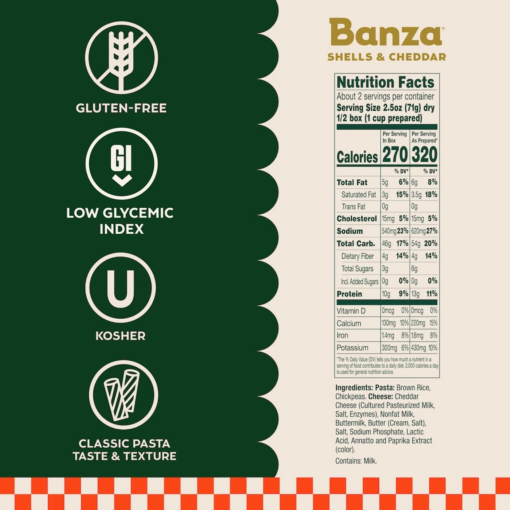 Banza Brown Rice Cheddar Shells Mac & Cheese, 5.5oz, Classic Cheesy Taste, Made in Italy
