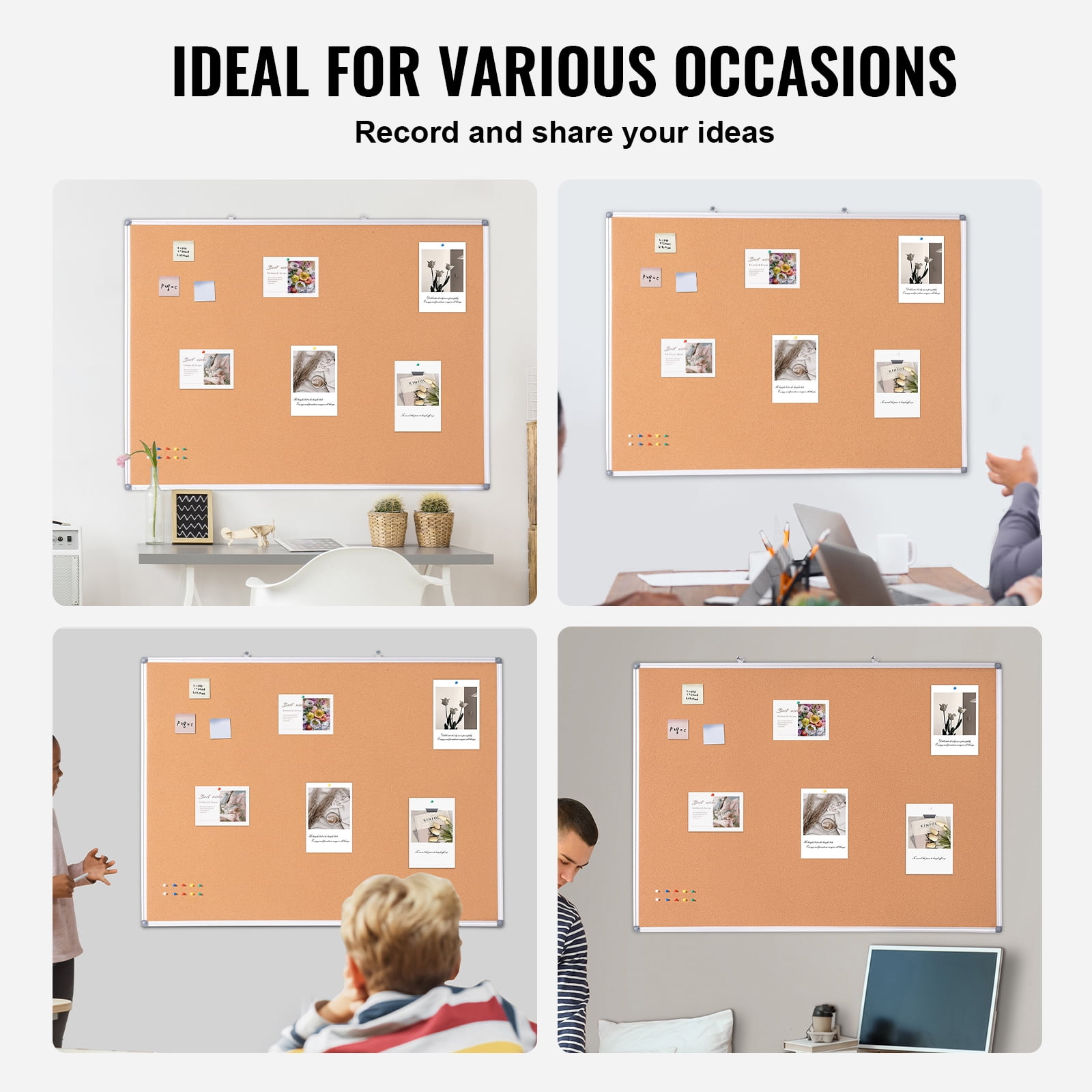 KFFKFF 48"x36" Expansive Cork Board - Bulletin Board for Wall Mounting - Ideal for Educational Institutions, Residences, Workplaces