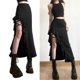 thumbnail image 2 of Women Gothic Punk High Waist Sexy Irregular Midi Long Skirt Harajuku Side Split Ruffle Trim Casual Party Bodycon Skirts Black, 2 of 4