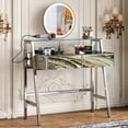 thumbnail image 2 of EUROCO 33.9" Makeup Vanity Desk with Mirror and Lights,Mirrored Vanity Table with 2 Big Drawers,Open Shelf,2 Makeup trays and Charging Station,Modern Big Vanity Set for Bedroom,Silver, 2 of 8