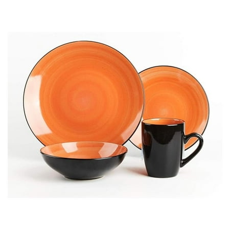 Sonoma 16pc Stoneware Dinnerware Set - Orange Handpainted, Service for 4 - Plates, Bowls & Mugs - Dishwasher & Microwave Safe