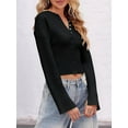 thumbnail image 2 of Womens Cropped Sweaters Button Down Long Sleeve V Neck Ribbed Knit Slim Fit Pullover Crop Tops Black S, 2 of 8
