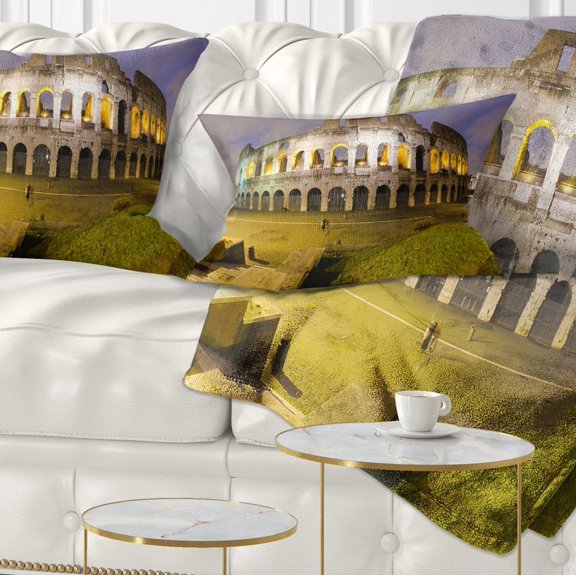 Designart Colosseum by Night - Landscape Monumental Throw Pillow - 12x20