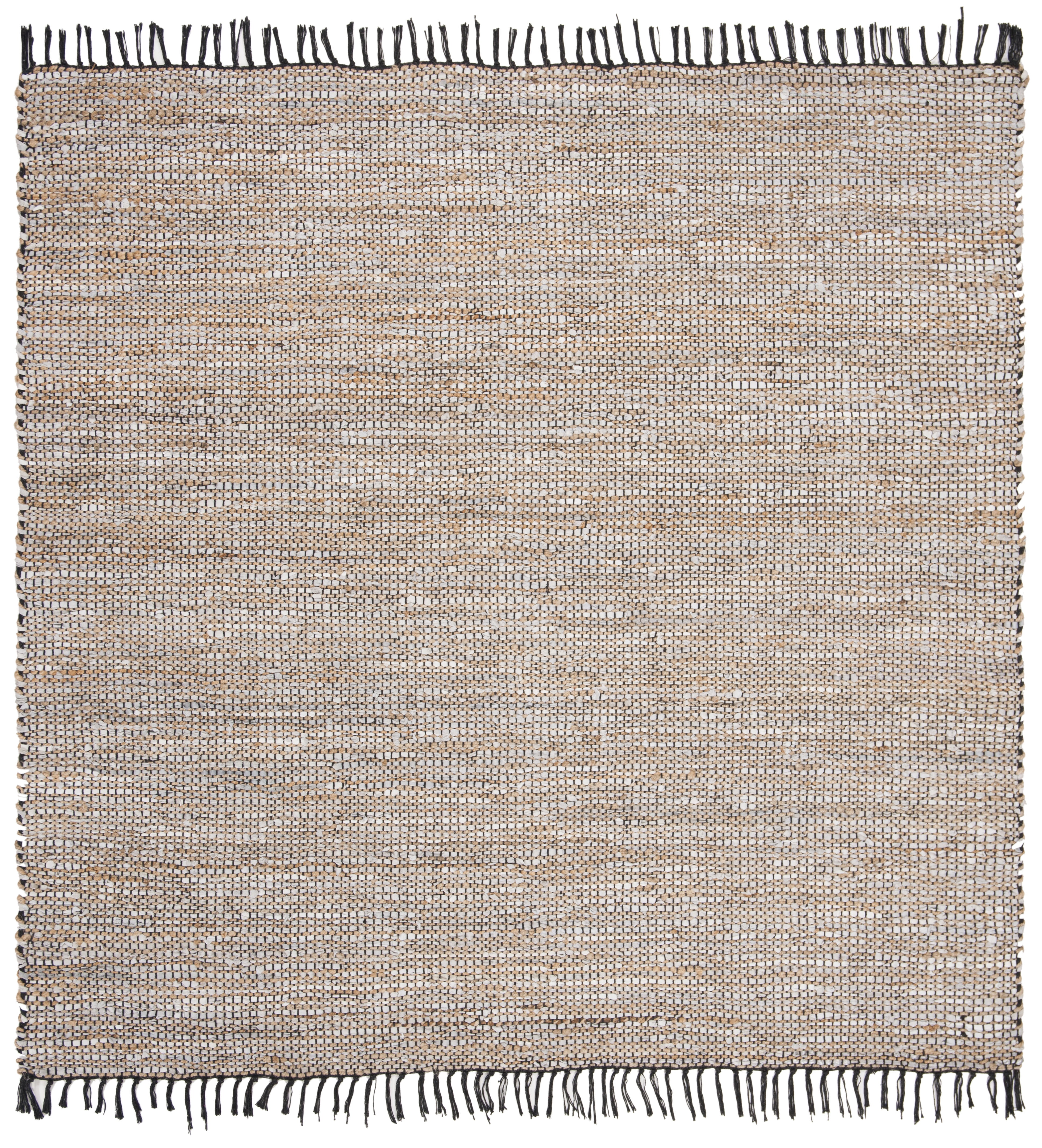 SAFAVIEH Vintage Leather Zharko Solid Braided Fringe Area Rug, Silver, 6' x 6' Square