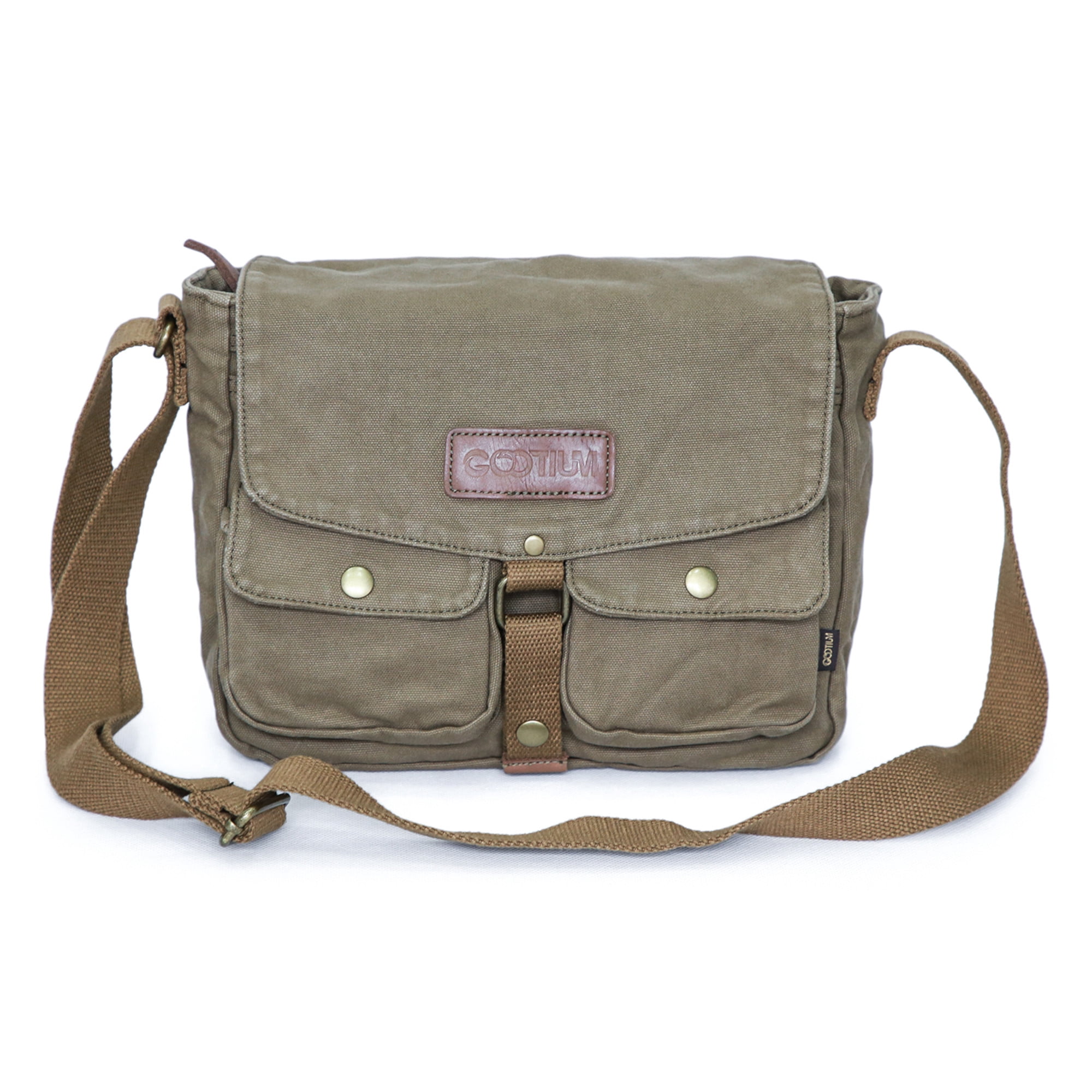 Gootium Canvas Messenger Bag Vintage Crossbody Shoulder Bag Military Satchel, Green