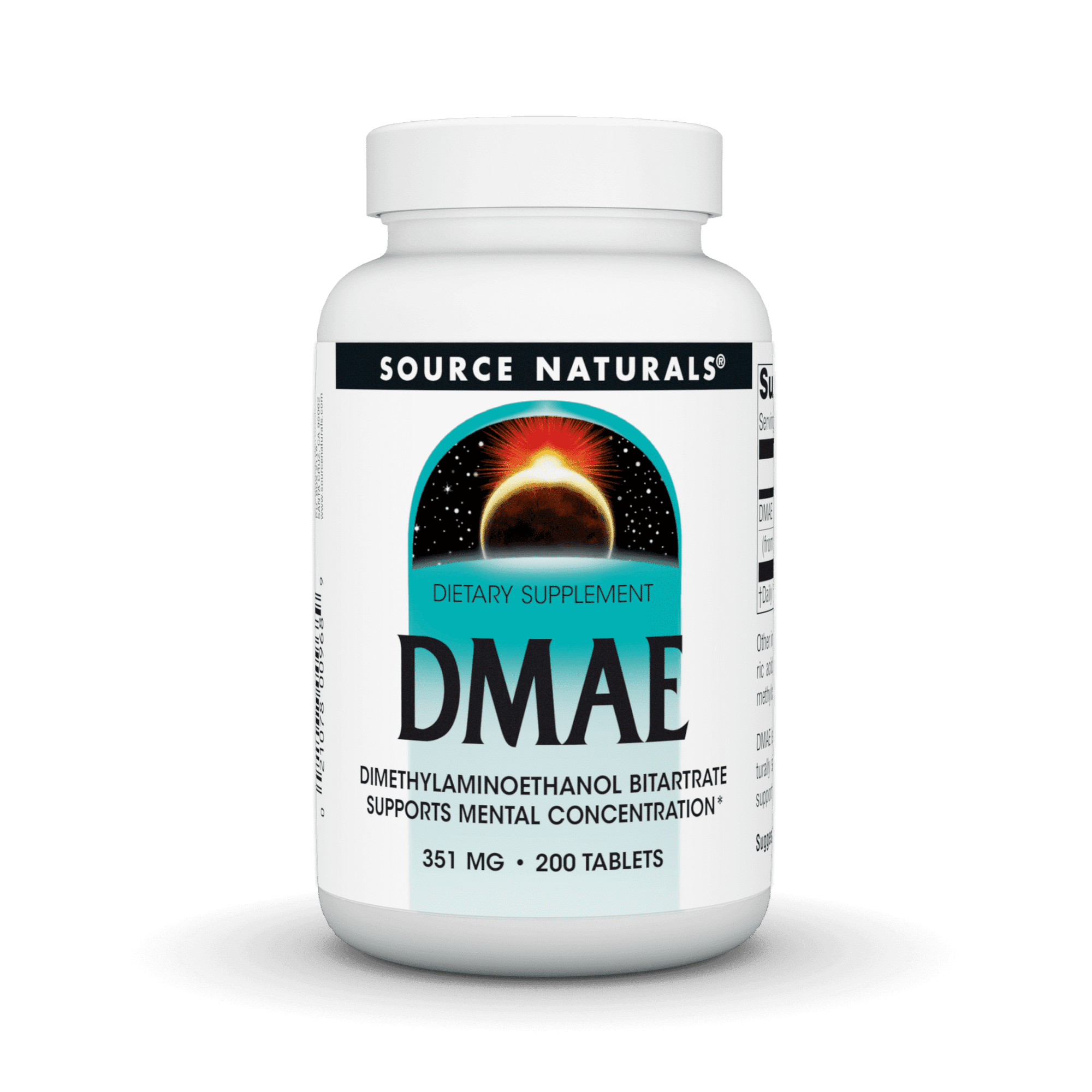 Source Naturals DMAE Dimethylaminoethanol Bitartrate Supports Mental Comcentration* 351 mg - 200 Tablets
