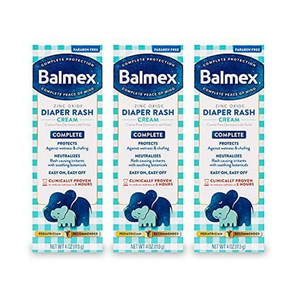 Balmex Complete Protection Baby Diaper Rash Cream with Zinc Oxide + Soothing Botanicals, 4 Oz, Pack of 3